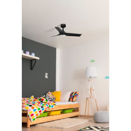 FARO 33825-1TW - LED prigušiva plafonski ventilator HEY S LED/10W/230V 2700/3000/4000K crna prečnik 90 cm + daljinski upravljač