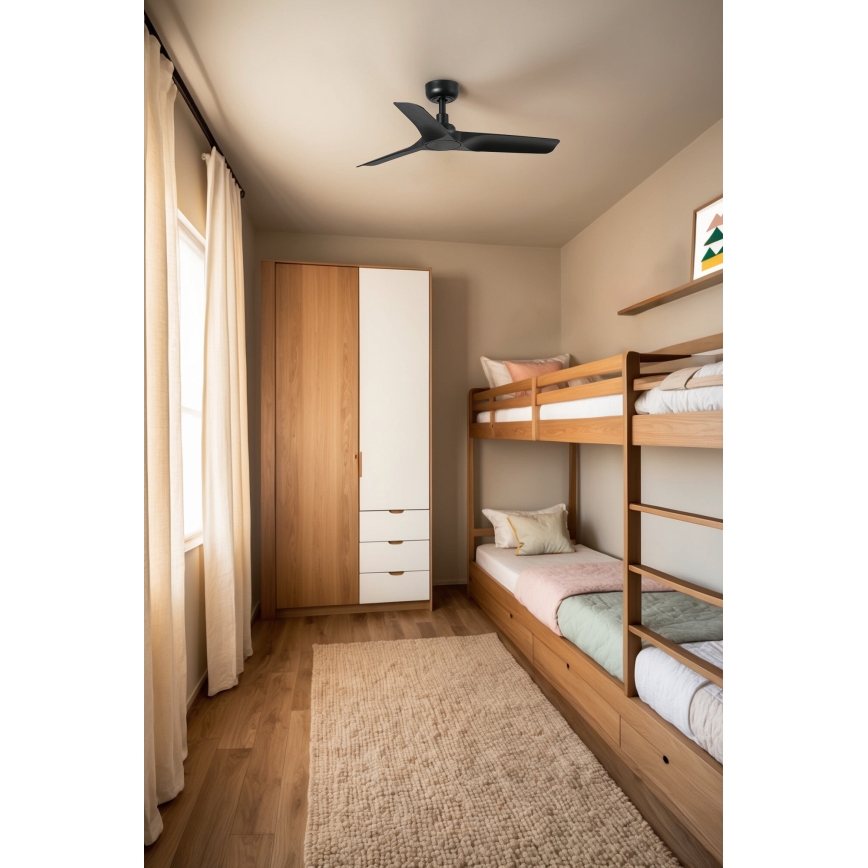 FARO 33825WT - Plafonski ventilator HEY S crne boje, prečnika 90 cm, Wi‑Fi Tuya + daljinski upravljač