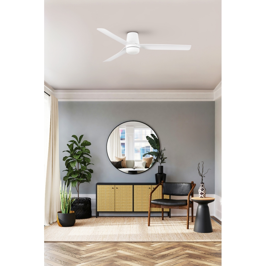 FARO 33828WT1S - LED prigušiva plafonski ventilator PUNT TUB M LED/18W/230V 2700/3000/4000K Ø 132 cm bela Wi‑Fi Tuya + daljinski upravljač