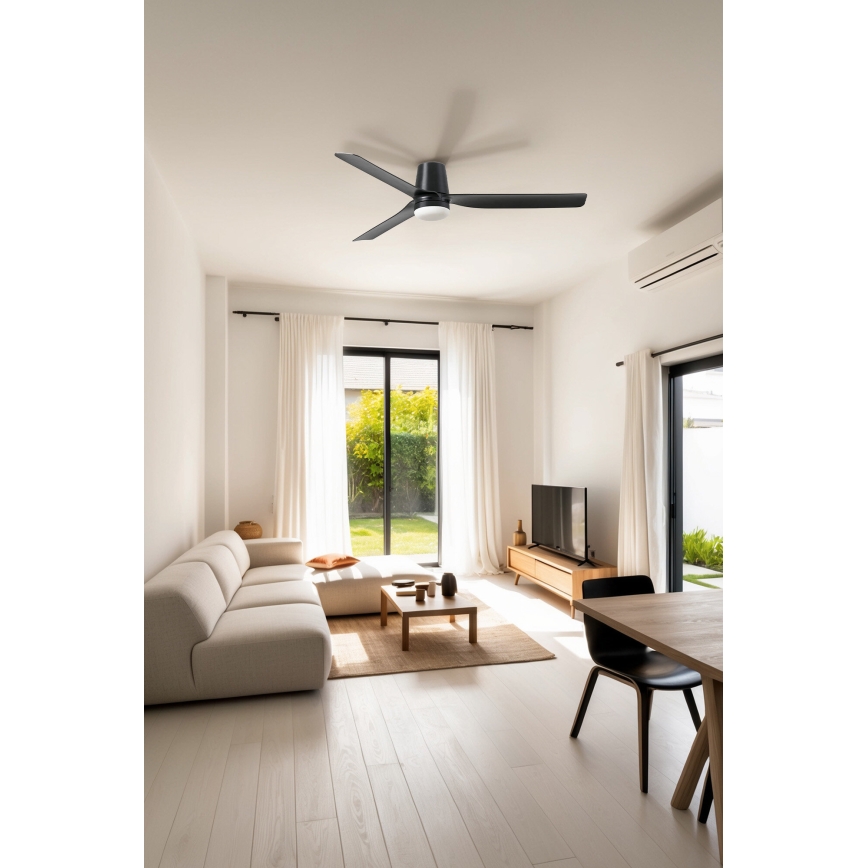 FARO 33830-1TW - LED prigušiva plafonska lampa-ventilator PUNT TUB M LED/18W/230V 3000/4200/6500K pr. 130 cm crna + daljinski upravljač