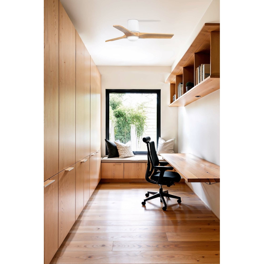 FARO 33836-1TW - LED stropni ventilator HEYWOOD TUB sa prigušiva LED/10W/230V 2700/4000/6000K borovina/bela prečnik 90 cm + daljinski upravljač