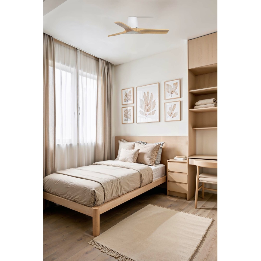 FARO 33836WT - Stropni ventilator HEYWOOD TUB S borovina/bela prečnika 90 cm Wi‑Fi Tuya + daljinski upravljač