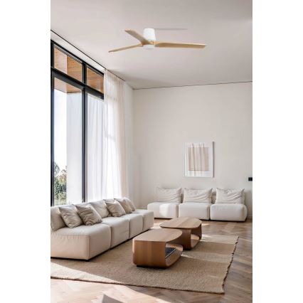 FARO 33838WT-1TW - LED prigušiva stropni ventilator HEYWOOD TUB L LED/10W/230V 2700/4000/6000K borovina/bela prečnik 132 cm Wi-Fi Tuya + daljinski upravljač
