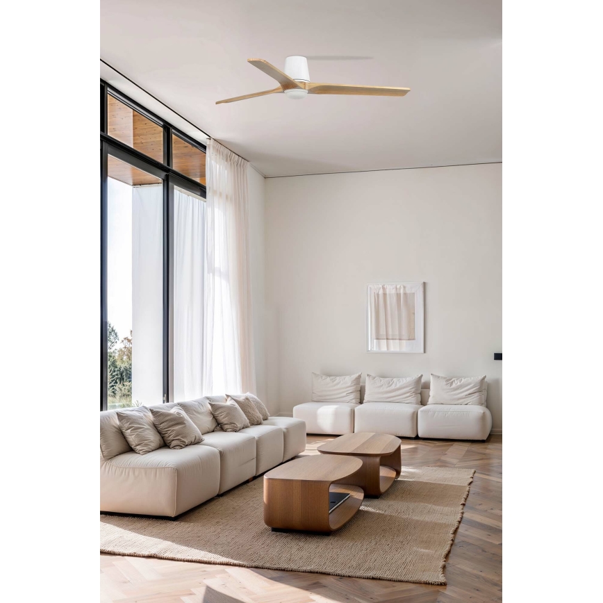 FARO 33838WT-1TW - LED prigušiva stropni ventilator HEYWOOD TUB L LED/10W/230V 2700/4000/6000K borovina/bela prečnik 132 cm Wi-Fi Tuya + daljinski upravljač