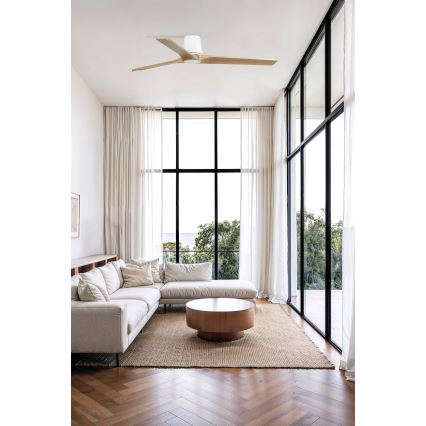 FARO 33838WT - Plafonski ventilator HEYWOOD TUB L borovina/bela prečnik 132 cm Wi-Fi Tuya + daljinski upravljač