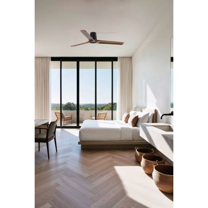 FARO 33839 - Plafonski ventilator HEYWOOD TUB L borovina/crna prečnik 132 cm + daljinski upravljač