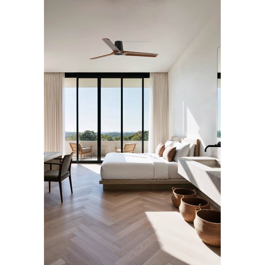 FARO 33839 - Plafonski ventilator HEYWOOD TUB L borovina/crna prečnik 132 cm + daljinski upravljač