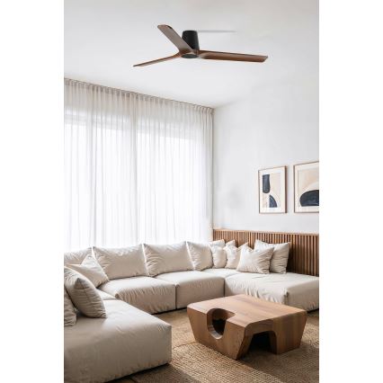 FARO 33839WT - Plafonski ventilator HEYWOOD TUB L borovina/crna, prečnik 132 cm, Wi-Fi Tuya + daljinski upravljač