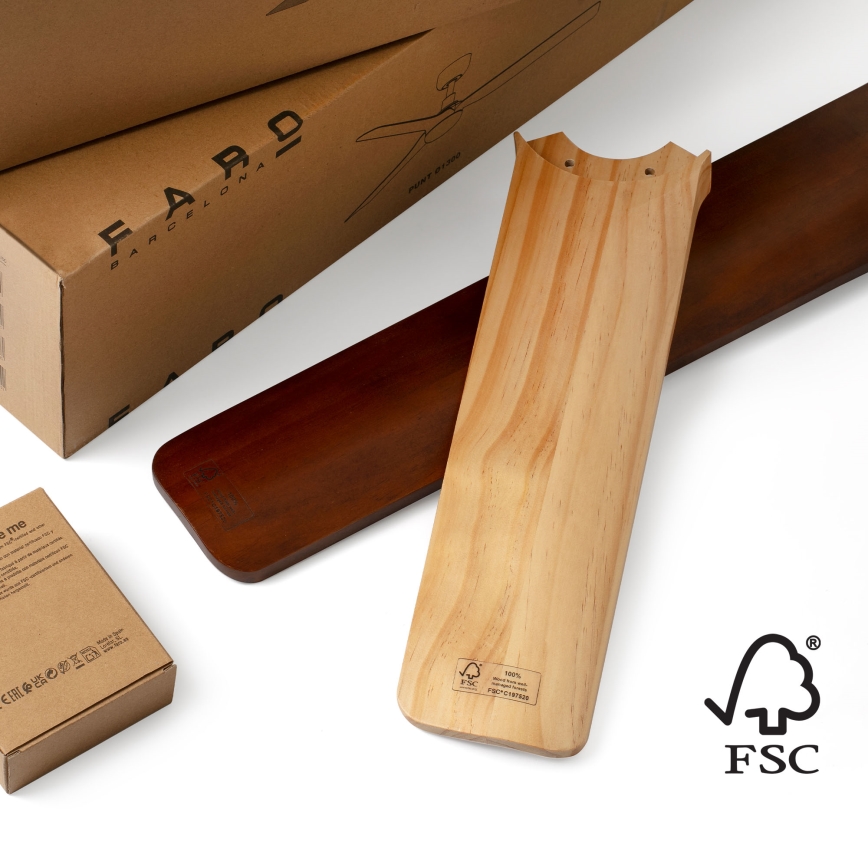 FARO 33839WT - Plafonski ventilator HEYWOOD TUB L borovina/crna, prečnik 132 cm, Wi-Fi Tuya + daljinski upravljač