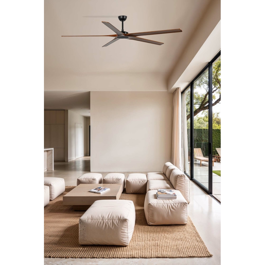 FARO 34190WT - Stropni ventilator BIGWOOD XL borovina/crna prečnik 200 cm Wi-Fi Tuya + daljinski upravljač