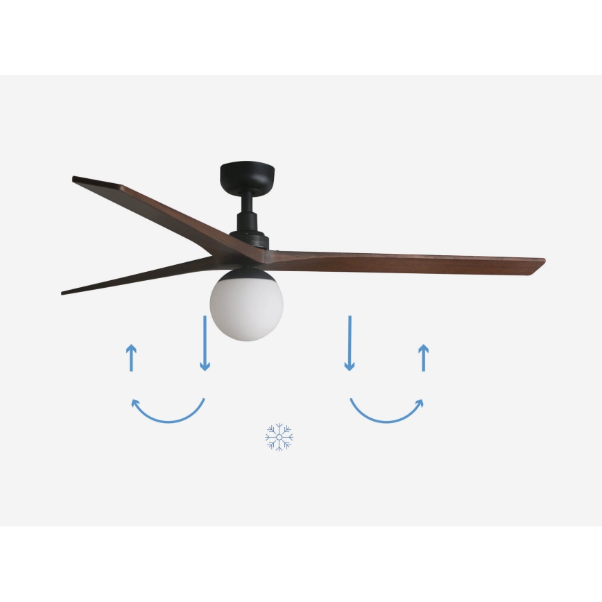 FARO 34276-11L - Plafonski ventilator KLIM L 1xE27/15W/230V orah/crna, prečnik 150 cm + daljinski upravljač