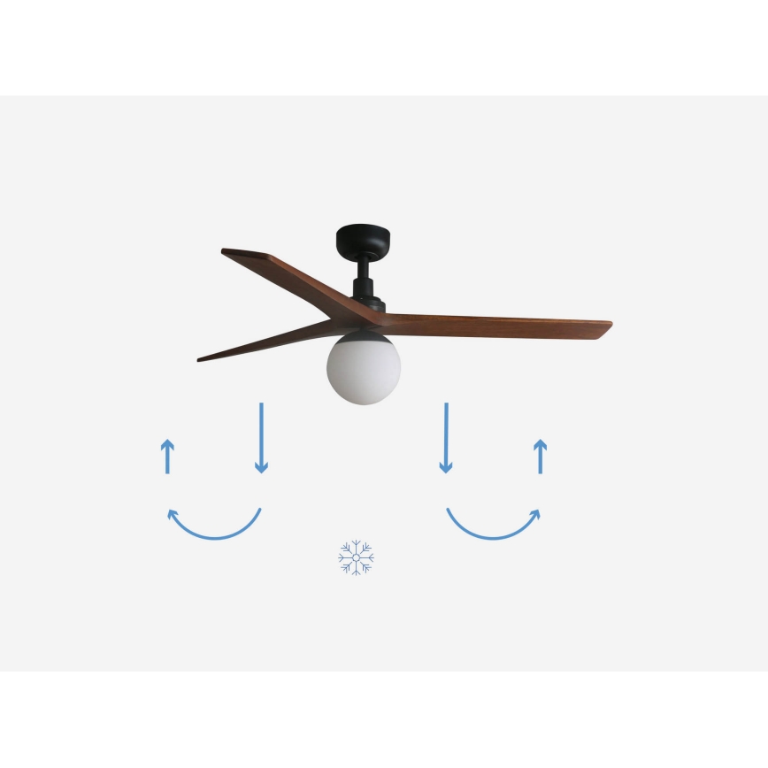 FARO 34277-11L - Plafonski ventilator KLIM M 1xE27/15W/230V orah/crna prečnik 125 cm + daljinski upravljač