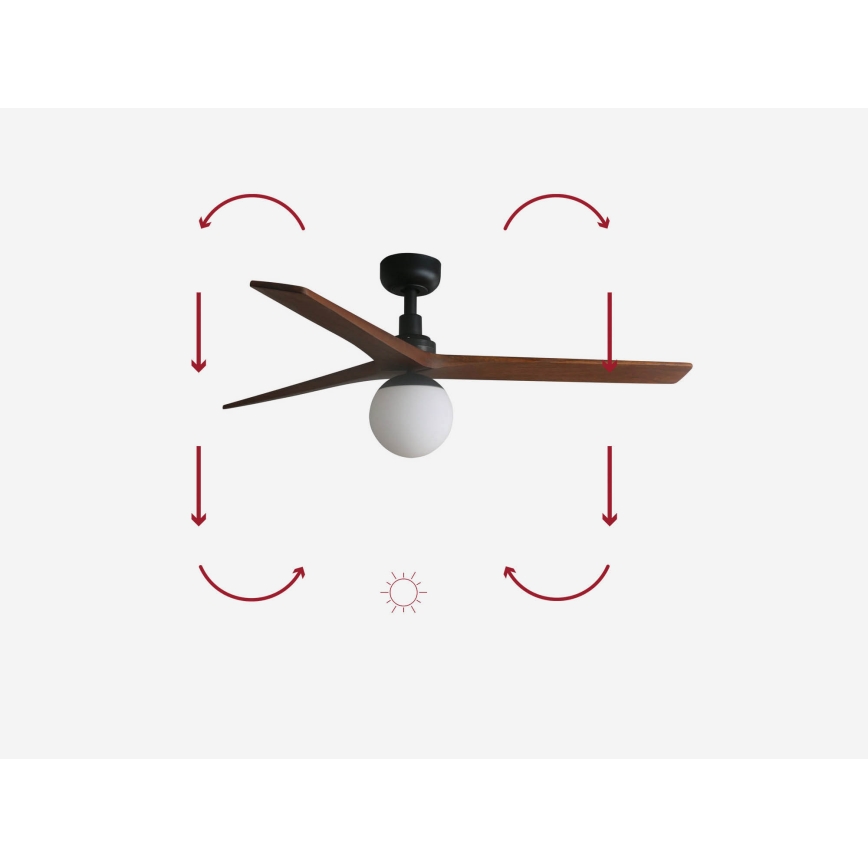 FARO 34277-11L - Plafonski ventilator KLIM M 1xE27/15W/230V orah/crna prečnik 125 cm + daljinski upravljač
