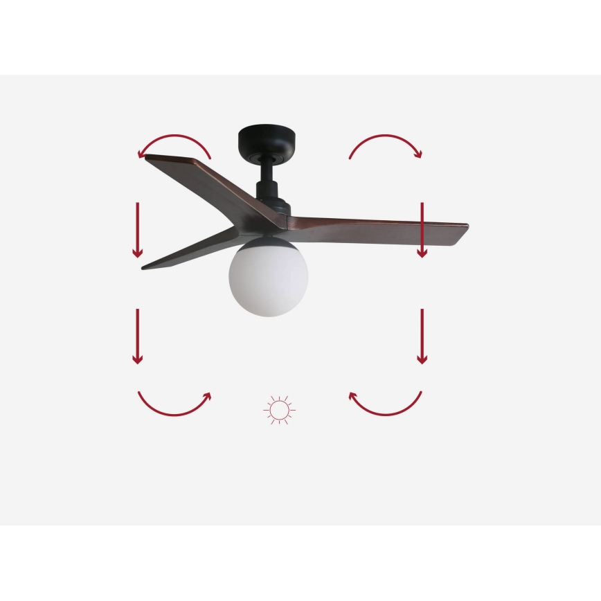 FARO 34278-11L - Plafonski ventilator KLIM S 1xE27/15W/230V orah/crna prečnik 92,5 cm + daljinski upravljač