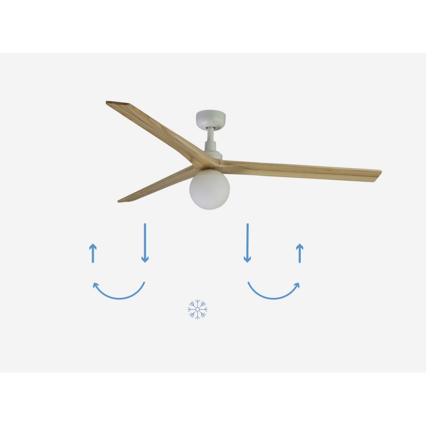 FARO 34279-11L - Plafonski ventilator KLIM L 1xE27/15W/230V hrast/bela prečnika 150 cm + daljinsko upravljanje