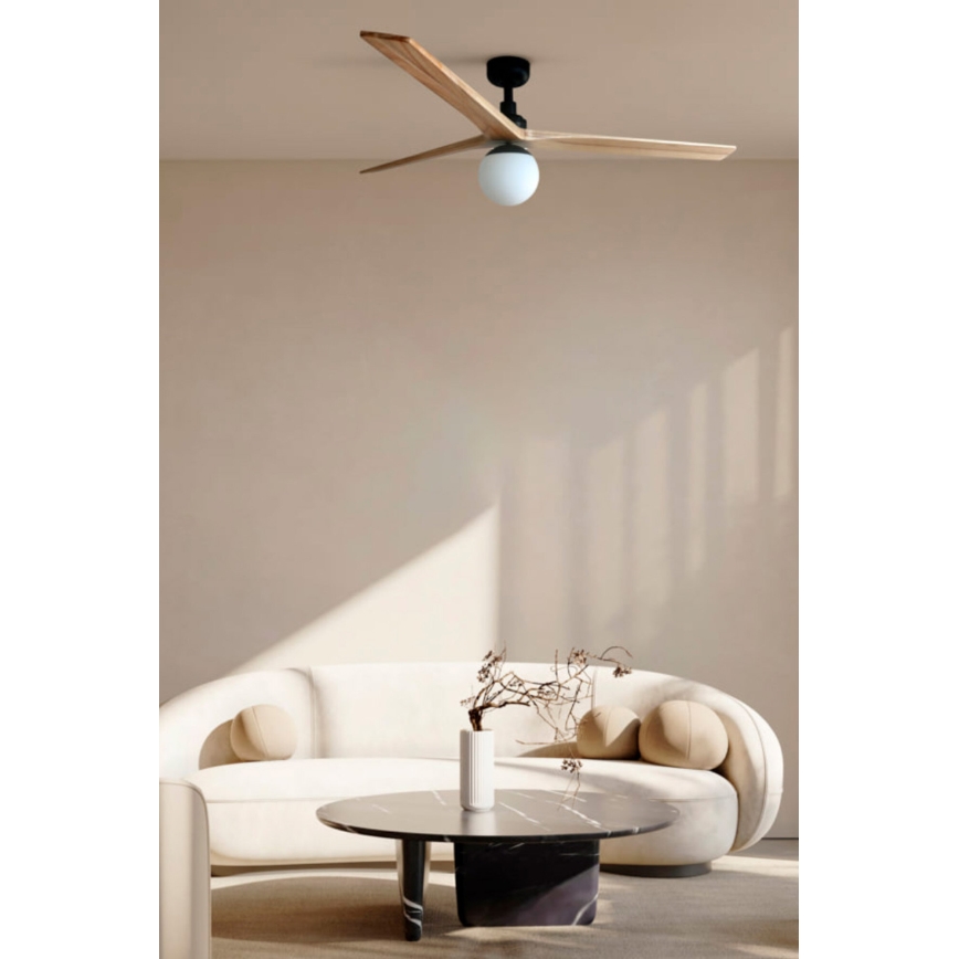 FARO 34279WT-11L - Plafonski ventilator KLIM L 1xE27/15W/230V hrast/bela prečnik 150 cm Wi-Fi Tuya + daljinski upravljač