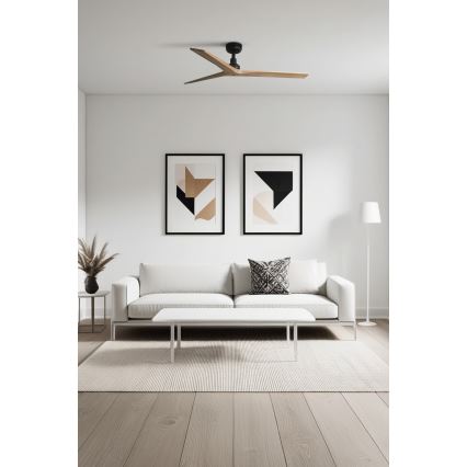 FARO 34283 - Plafonski ventilator KLIM M, borovina/crna, prečnik 125 cm sa daljinskim upravljačem