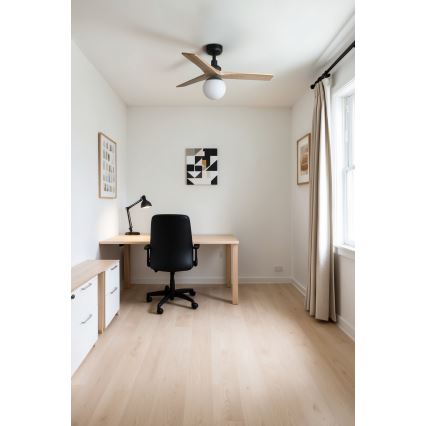 FARO 34284-11L - Plafonski ventilator KLIM S 1xE27/15W/230V, borovina/crna, prečnik 92,5 cm + daljinski upravljač