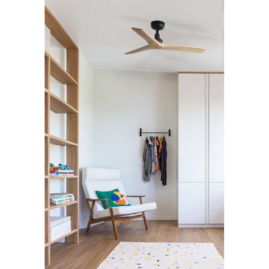 FARO 34284 - Stropni ventilator KLIM S borovina/crna, prečnik 92,5 cm + daljinski upravljač