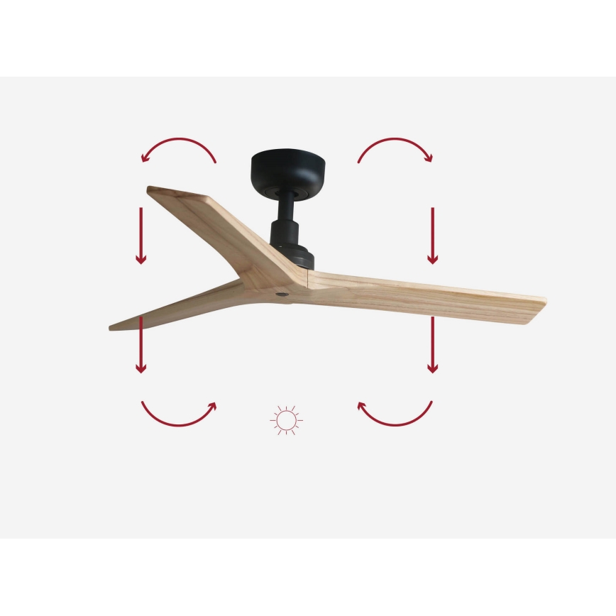 FARO 34284 - Stropni ventilator KLIM S borovina/crna, prečnik 92,5 cm + daljinski upravljač