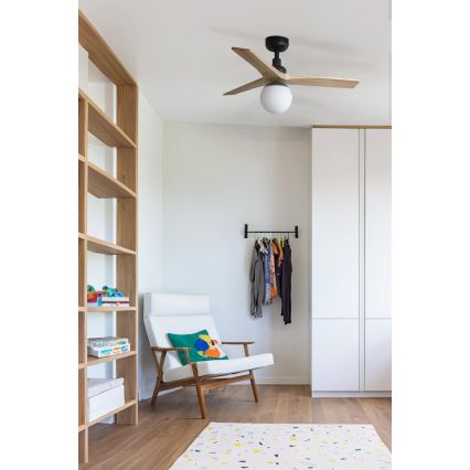 FARO 34284WT-11L - Plafonski ventilator KLIM S 1xE27/15W/230V, borovina/crna, prečnik 92,5 cm, Wi-Fi Tuya + daljinski upravljač