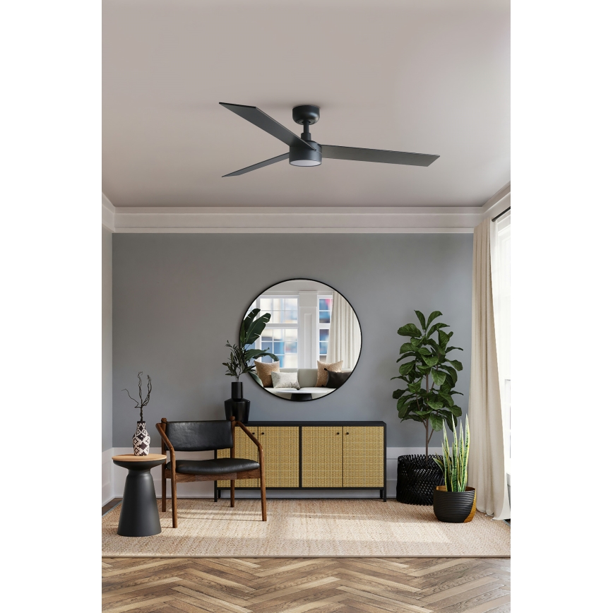 FARO 34298WT1S - LED stropni ventilator RUDDER L sa prigušivačem LED/18W/230V 2700/3000/4000K prečnik 132 cm braon/crna Wi-Fi Tuya + daljinski upravljač