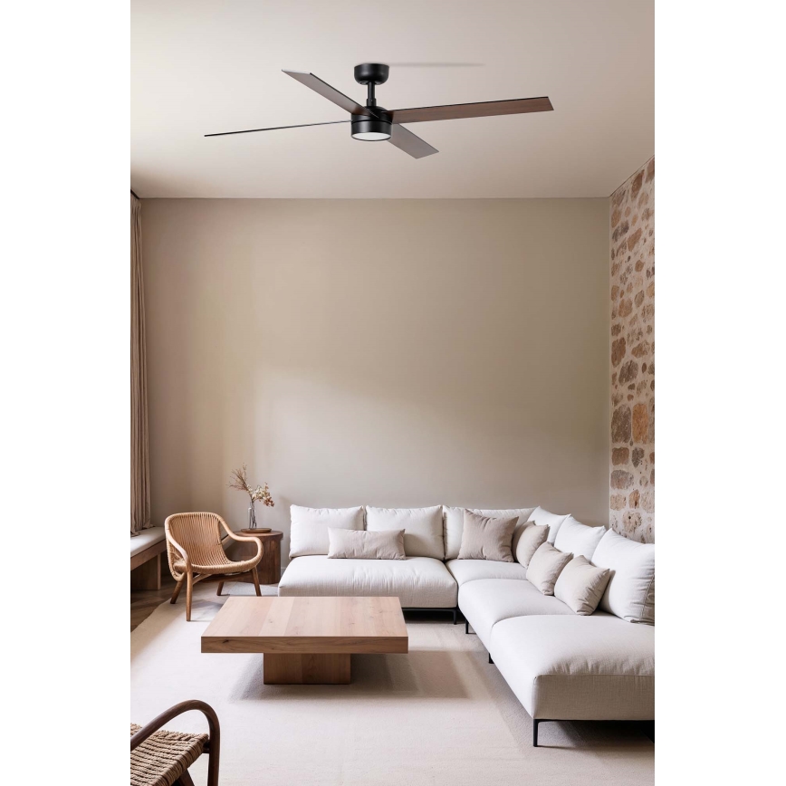 FARO 34356WT1S - LED prigušiva stropni ventilator RUDDER L LED/18W/230V 2700/3000/4000K ø 132 cm braon/crna Wi‑Fi Tuya + daljinski upravljač