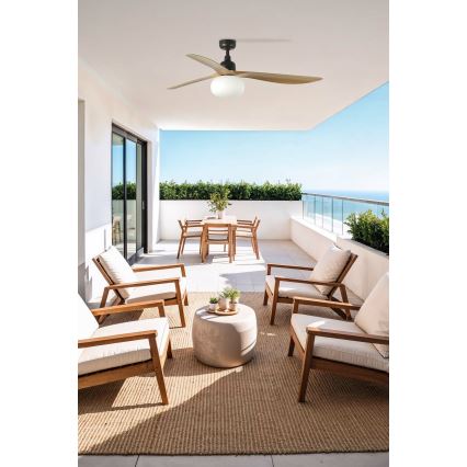 FARO 34360WT-11L - Plafonski ventilator OUTWOOD L 1xE27/15W/230V braon/crna prečnika 150 cm Wi-Fi Tuya IP44 + daljinski upravljač