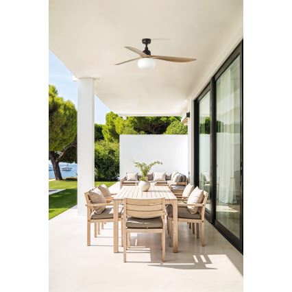 FARO 34360WT-11L - Plafonski ventilator OUTWOOD L 1xE27/15W/230V braon/crna prečnika 150 cm Wi-Fi Tuya IP44 + daljinski upravljač