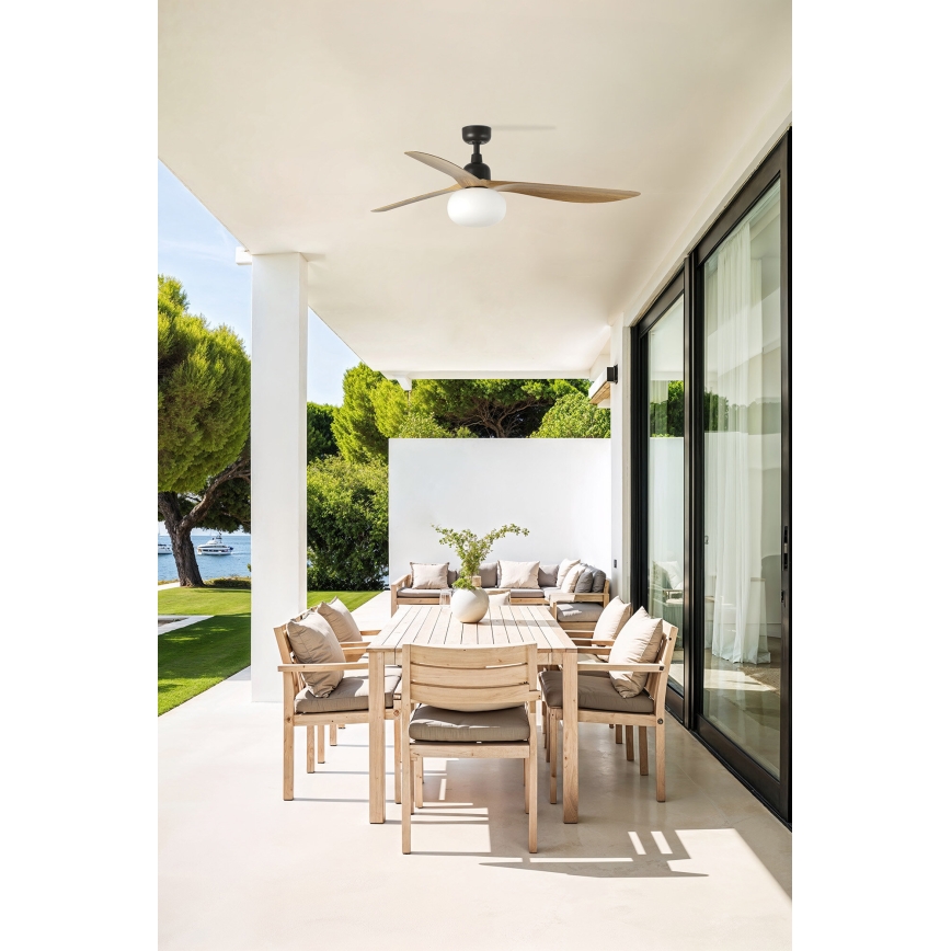 FARO 34360WT-11L - Plafonski ventilator OUTWOOD L 1xE27/15W/230V braon/crna prečnika 150 cm Wi-Fi Tuya IP44 + daljinski upravljač