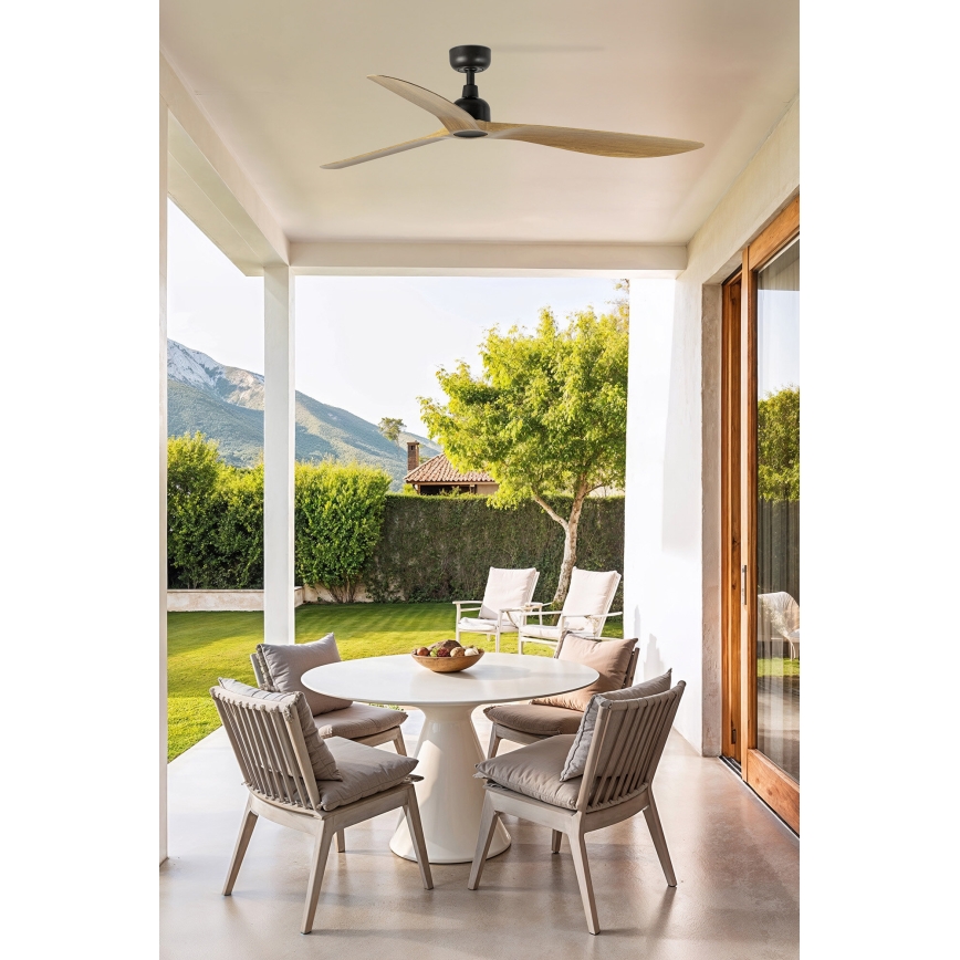 FARO 34360WT - Plafonski ventilator OUTWOOD L braon/crna prečnika 150 cm Wi-Fi Tuya IP44 + daljinski upravljač