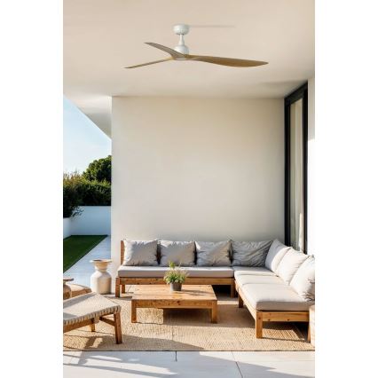 FARO 34361 - Plafonski ventilator OUTWOOD L braon/bela pr. 150 cm IP44 + daljinski upravljač