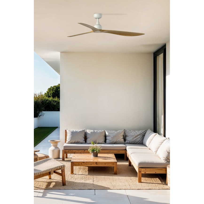 FARO 34361 - Plafonski ventilator OUTWOOD L braon/bela pr. 150 cm IP44 + daljinski upravljač
