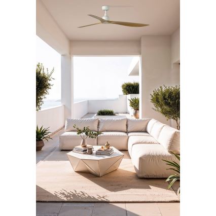 FARO 34361WT - Plafonski ventilator OUTWOOD L, braon/bela, prečnika 150 cm, Wi‑Fi (Tuya), IP44, sa daljinskim upravljačem