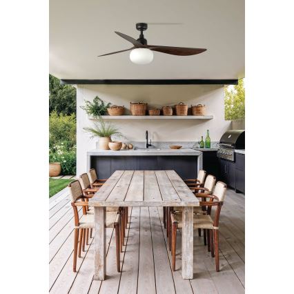 FARO 34362WT-11L - Plafonski ventilator OUTWOOD L 1xE27/15W/230V braon/crna prečnika 150 cm Wi-Fi Tuya IP44 + daljinski upravljač