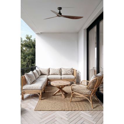 FARO 34362WT - Plafonski ventilator OUTWOOD L, braon/crna, prečnik 150 cm, Wi-Fi Tuya, IP44 + daljinski upravljač