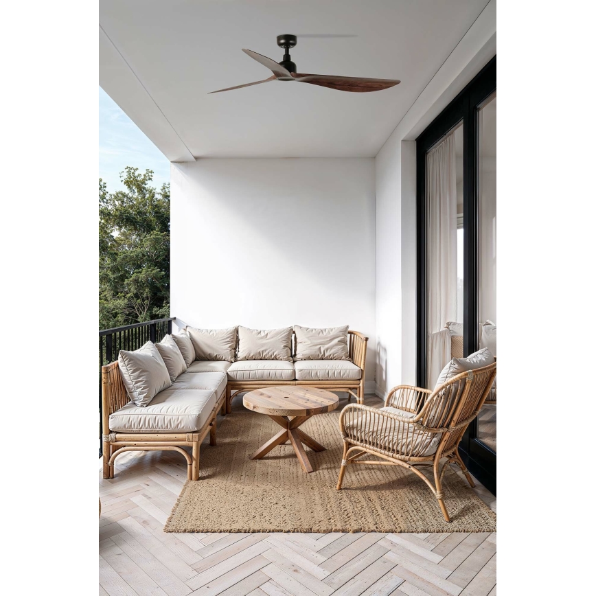 FARO 34362WT - Plafonski ventilator OUTWOOD L, braon/crna, prečnik 150 cm, Wi-Fi Tuya, IP44 + daljinski upravljač