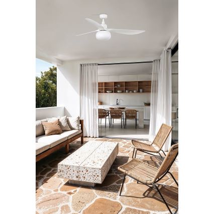 FARO 34363WT-11L - Plafonski ventilator OUTWOOD L 1xE27/15W/230V, beo, prečnik 150 cm, Wi-Fi Tuya, IP44 + daljinski upravljač