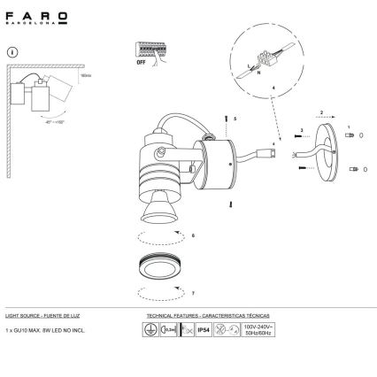 FARO 70260 - Spoljašnja zidna svetiljka LIT 1xGU10/8W/230V IP54