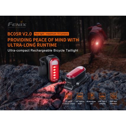 Fenix BC05RV20 - LED punjiva svetiljka za bicikl, USB, IP66, 15 lm, 120 h