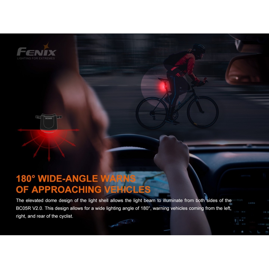 Fenix BC05RV20 - LED punjiva svetiljka za bicikl, USB, IP66, 15 lm, 120 h