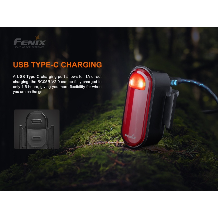 Fenix BC05RV20 - LED punjiva svetiljka za bicikl, USB, IP66, 15 lm, 120 h