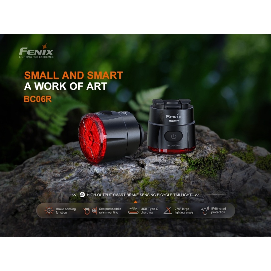 Fenix BC06R - LED prigušiva punjiva signalna svetiljka za bicikl LED/USB IP66 90 lm 24,5 h 560 mAh