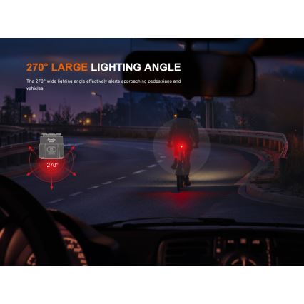 Fenix BC06R - LED prigušiva punjiva signalna svetiljka za bicikl LED/USB IP66 90 lm 24,5 h 560 mAh