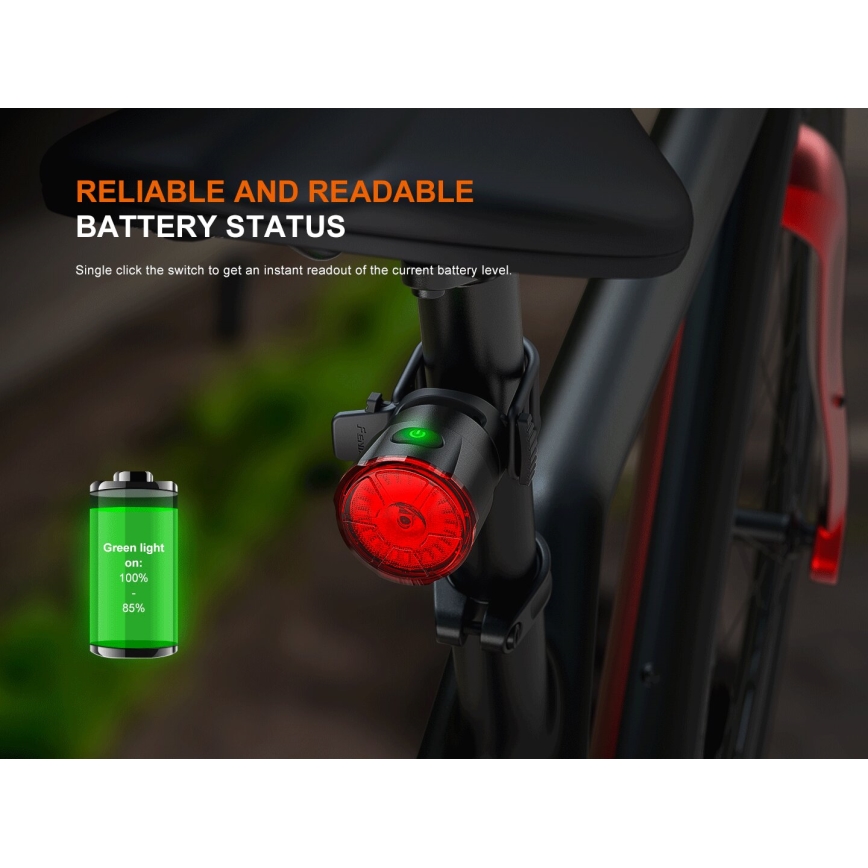 Fenix BC06R - LED prigušiva punjiva signalna svetiljka za bicikl LED/USB IP66 90 lm 24,5 h 560 mAh