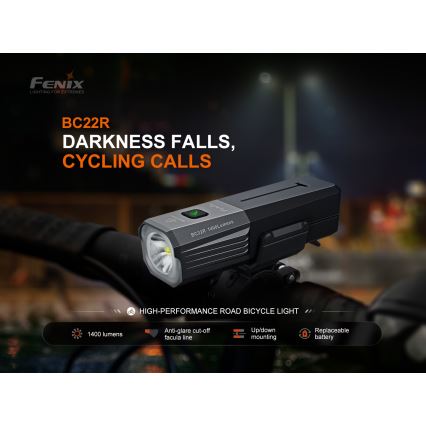 Fenix BC22R - LED prigušiva punjiva biciklistička svetiljka LED/USB 3400 mAh IP66 1400 lm 41 h crna