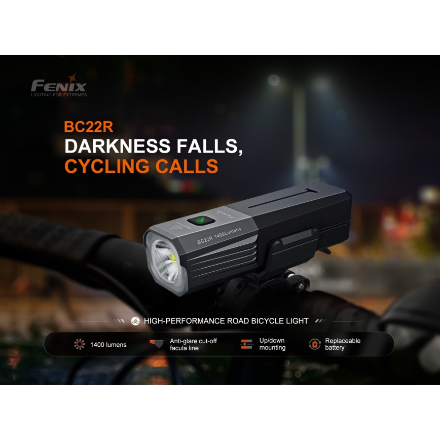 Fenix BC22R - LED prigušiva punjiva biciklistička svetiljka LED/USB 3400 mAh IP66 1400 lm 41 h crna