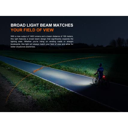 Fenix BC22R - LED prigušiva punjiva biciklistička svetiljka LED/USB 3400 mAh IP66 1400 lm 41 h crna