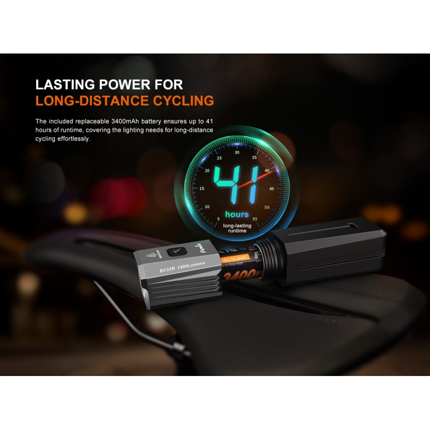 Fenix BC22R - LED prigušiva punjiva biciklistička svetiljka LED/USB 3400 mAh IP66 1400 lm 41 h crna