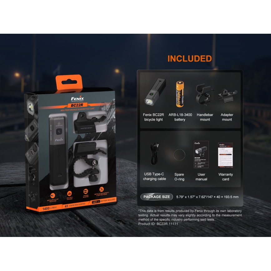 Fenix BC22R - LED prigušiva punjiva biciklistička svetiljka LED/USB 3400 mAh IP66 1400 lm 41 h crna